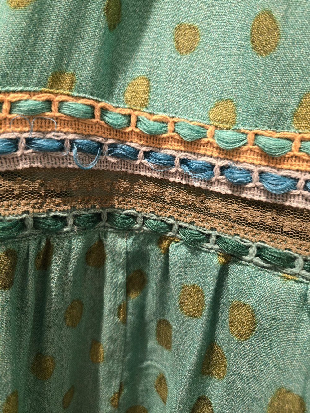 Anthropologie Bl^nk London Green With Gold Polka Dot Boho Dress - Picture 11 of 11